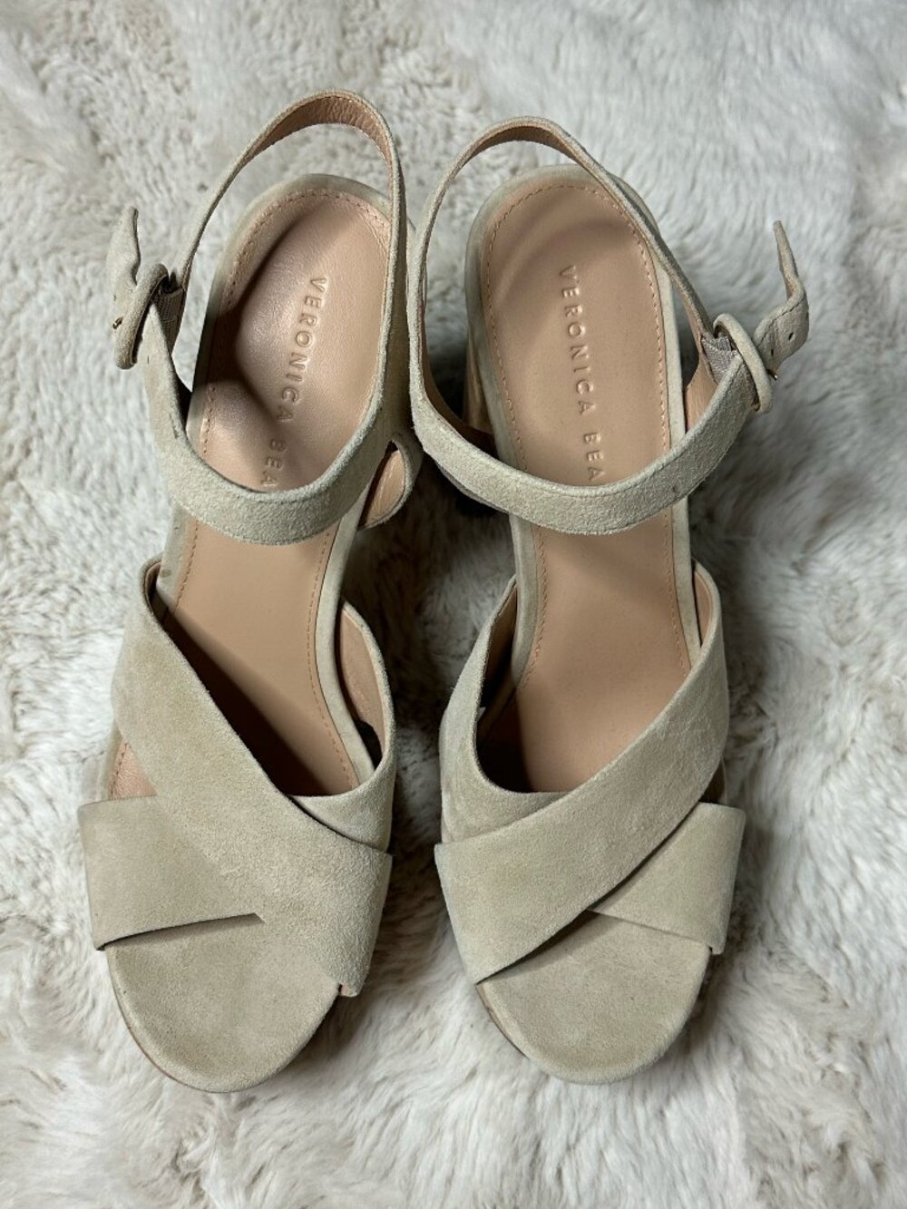 NEW - Veronica Beard Beige Suede Cork Platform Sandals - Size 10.5